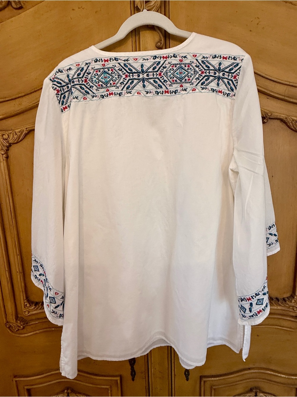 Chico's White Tunic with Blue & Pink Embroidered Panel - Picture 5 of 9